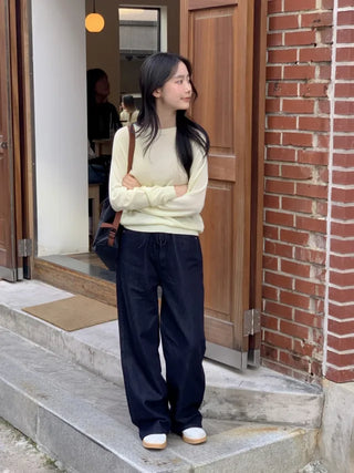 Linen non-faded ribbon denim pants