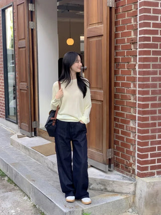 [6 colors] Whole Garment Linen Long Sleeve Knit