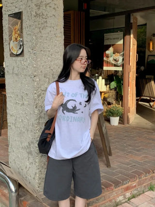 Cat Lettering Oversized Pigment Short-Sleeve T-Shirt