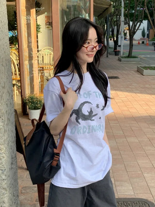 Cat Lettering Oversized Pigment Short-Sleeve T-Shirt