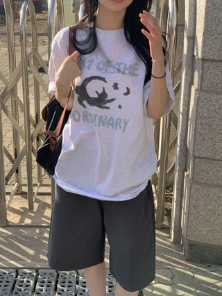 Cat Lettering Oversized Pigment Short-Sleeve T-Shirt