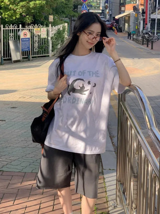 Cat Lettering Oversized Pigment Short-Sleeve T-Shirt
