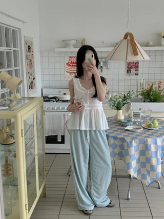 Ethnic Summer Frill Shirring Sleeveless Blouse
