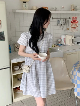 Puff check color tunic