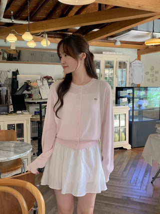V-neck loose-fitting knit linen cardigan