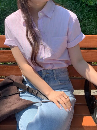 Striped Border Stitch Short-Sleeve Shirt