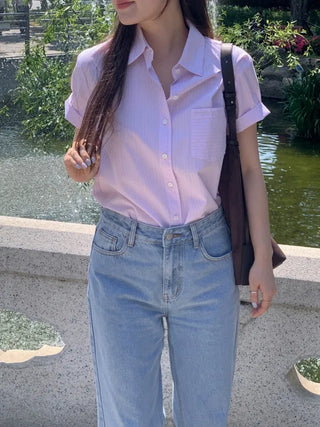Striped Border Stitch Short-Sleeve Shirt