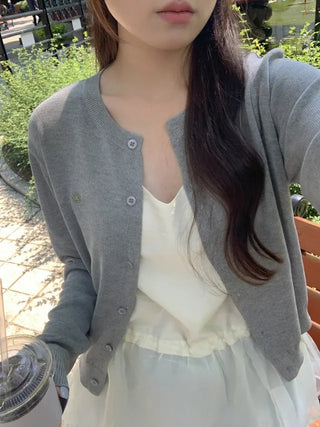 V-neck loose-fitting knit linen cardigan