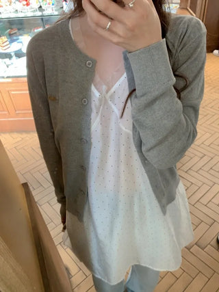 V-neck loose-fitting knit linen cardigan