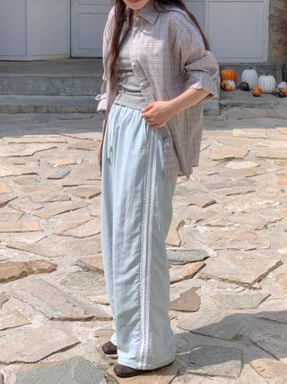 Wide-leg fleece-lined track pants