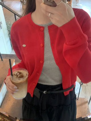 V-neck loose-fitting knit linen cardigan