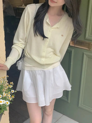 V-neck loose-fitting knit linen cardigan