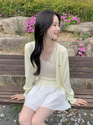 V-neck loose-fitting knit linen cardigan