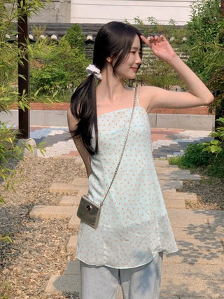 Checked floral chiffon bustier dress
