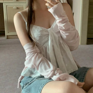 Ribbon Shirring Flower Stitch Lace Bustier Blouse