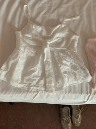 Ribbon Shirring Flower Stitch Lace Bustier Blouse
