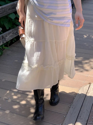 Frilled elastic tiered long skirt