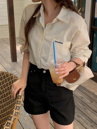 Oversized striped seersucker shirt