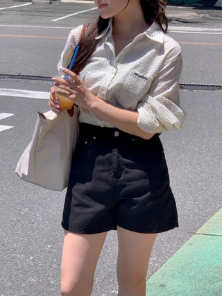 Oversized striped seersucker shirt