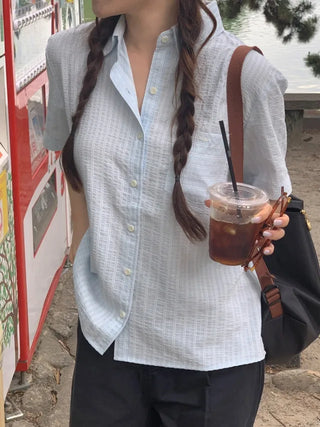 Striped Border Stitch Short-Sleeve Shirt