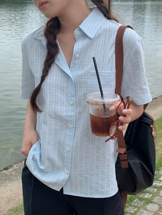Striped Border Stitch Short-Sleeve Shirt
