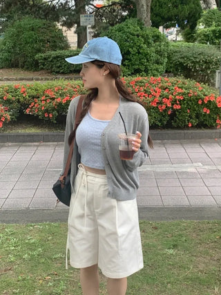 [Strap Belt Bag SET] Pleated Half Pants
