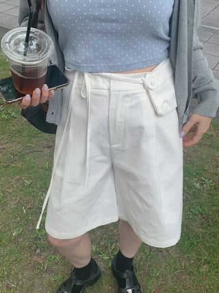 [Strap Belt Bag SET] Pleated Half Pants