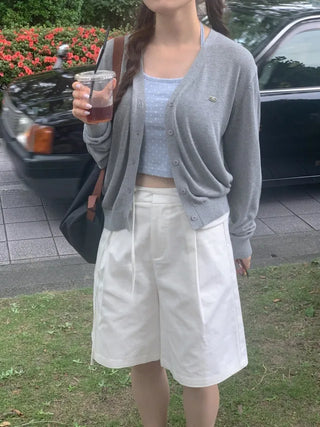 V-neck loose-fitting knit linen cardigan