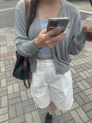 V-neck loose-fitting knit linen cardigan