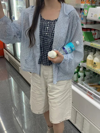Shirred puff sleeve short-sleeved check blouse