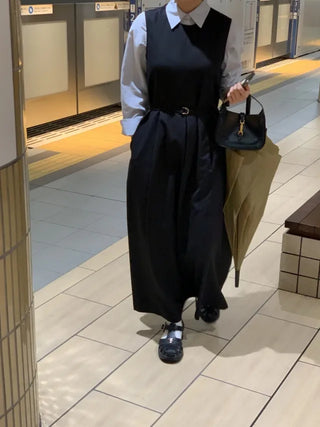 Belted long camisole dress