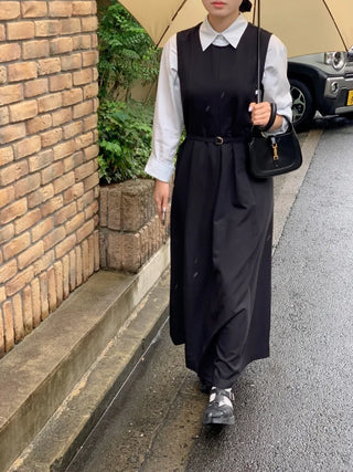 Belted long camisole dress