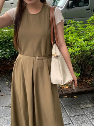 Belted long camisole dress