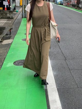Belted long camisole dress