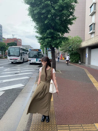 Belted long camisole dress
