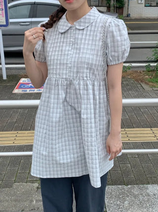 Puff check color tunic