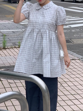 Puff check color tunic