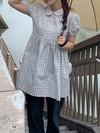 Puff check color tunic