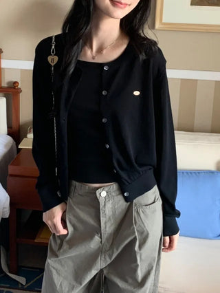 V-neck loose-fitting knit linen cardigan