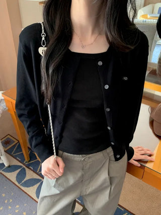 V-neck loose-fitting knit linen cardigan