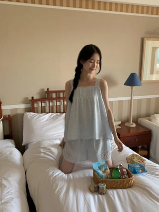 [Homewear] Flower Lace Sleeveless Pajama Set