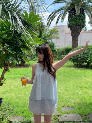[Homewear] Flower Lace Sleeveless Pajama Set