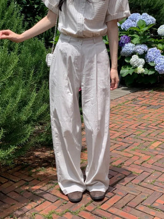 Semi-wide pleated chino pants