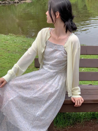 Flower Chiffon Long Mini Camisole Dress