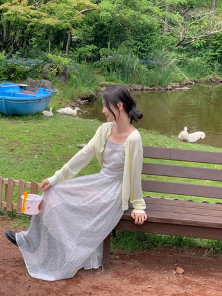 Flower Chiffon Long Mini Camisole Dress