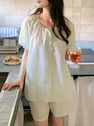 Ribbon Stripe Border Check Pajama Set