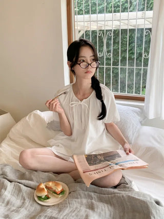 Ribbon Stripe Border Check Pajama Set