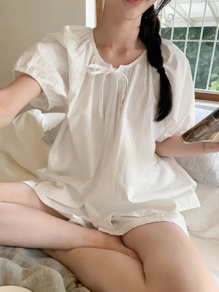 Ribbon Stripe Border Check Pajama Set