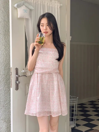 Flower Chiffon Long Mini Camisole Dress
