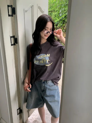 5/8 length wide wash denim shorts